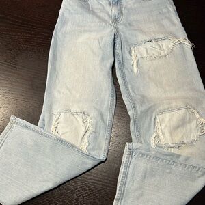 Abercrombie Kids Distressed Light Blue Flare Jeans